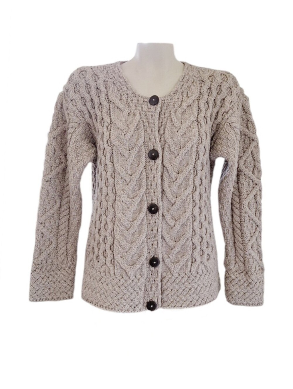 Vintage Carraig Donn Irish Cardigan Made in Ireland 100% Merino Wool M